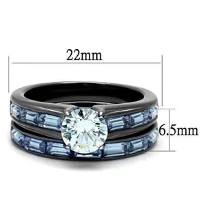 IP Light Black (IP Gun) Stainless Steel Ring with AAA Grade CZ in Clear for Women Style TK2845