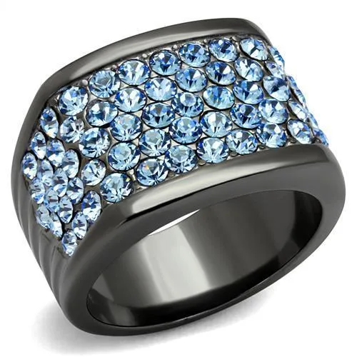 IP Light Black (IP Gun) Stainless Steel Ring with Top Grade Crystal in Light Sapphire for Women Style TK1545LJ