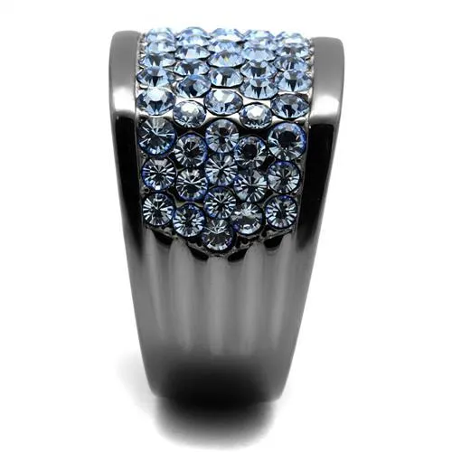 IP Light Black (IP Gun) Stainless Steel Ring with Top Grade Crystal in Light Sapphire for Women Style TK1545LJ