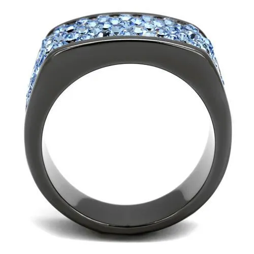 IP Light Black (IP Gun) Stainless Steel Ring with Top Grade Crystal in Light Sapphire for Women Style TK1545LJ