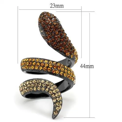 IP Light Black (IP Gun) Stainless Steel Ring with Top Grade Crystal in Multi Color for Women Style TK1641LJ