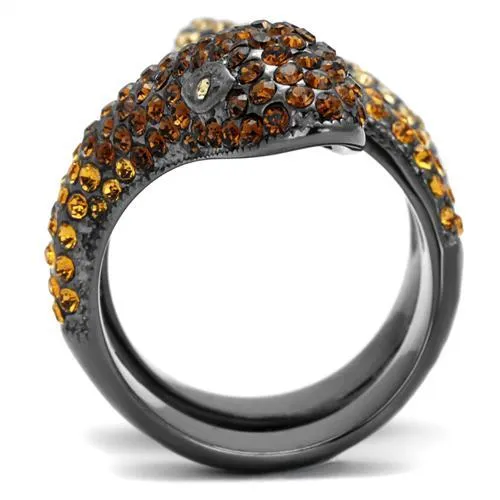 IP Light Black (IP Gun) Stainless Steel Ring with Top Grade Crystal in Multi Color for Women Style TK1641LJ