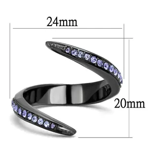 IP Light Black (IP Gun) Stainless Steel Ring with Top Grade Crystal in Tanzanite for Women Style TK2732