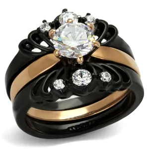 IP Rose Gold  IP Black (Ion Plating) Stainless Steel Ring with AAA Grade CZ in Clear for Women Style TK2189