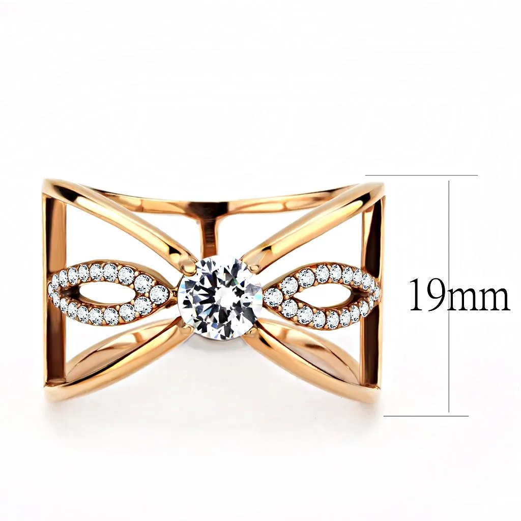 IP Rose Gold(Ion Plating) Stainless Steel Ring with AAA Grade CZ in Clear for Women Style DA169