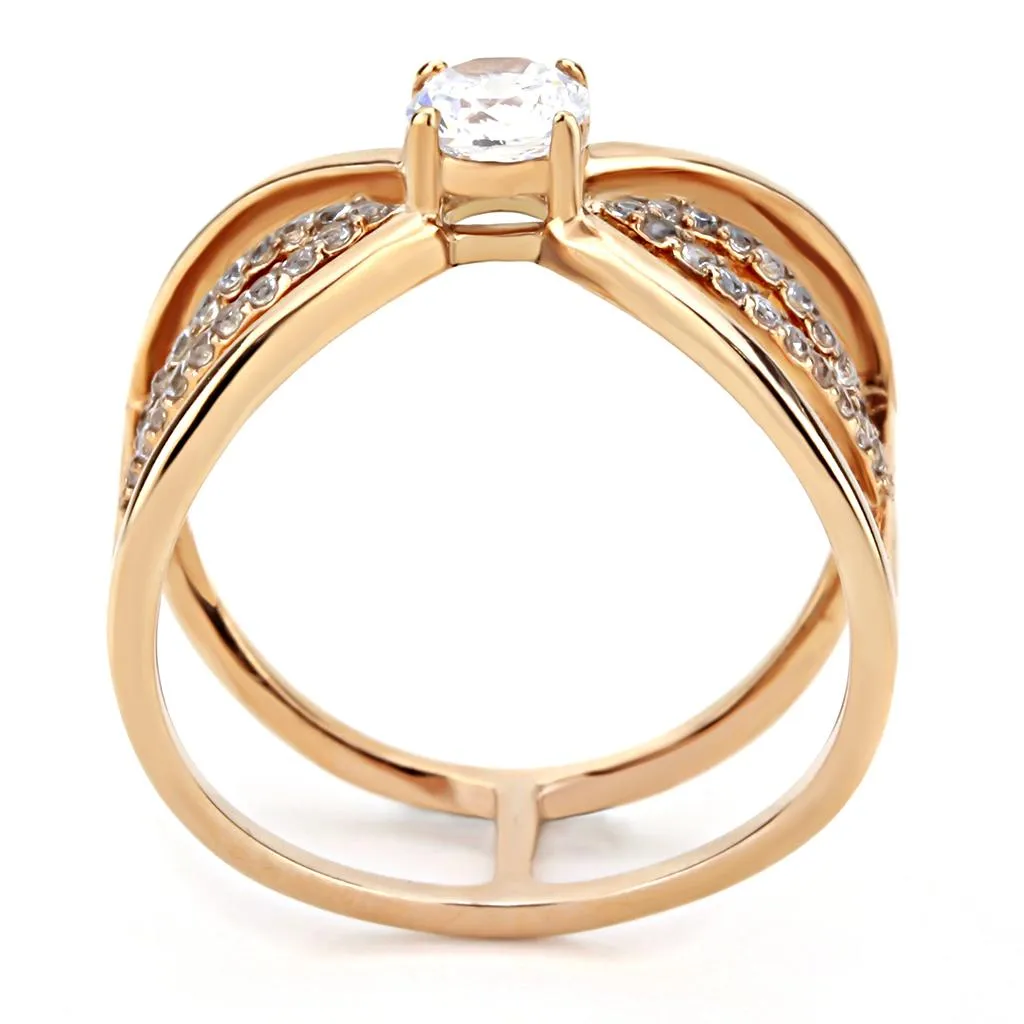 IP Rose Gold(Ion Plating) Stainless Steel Ring with AAA Grade CZ in Clear for Women Style DA169