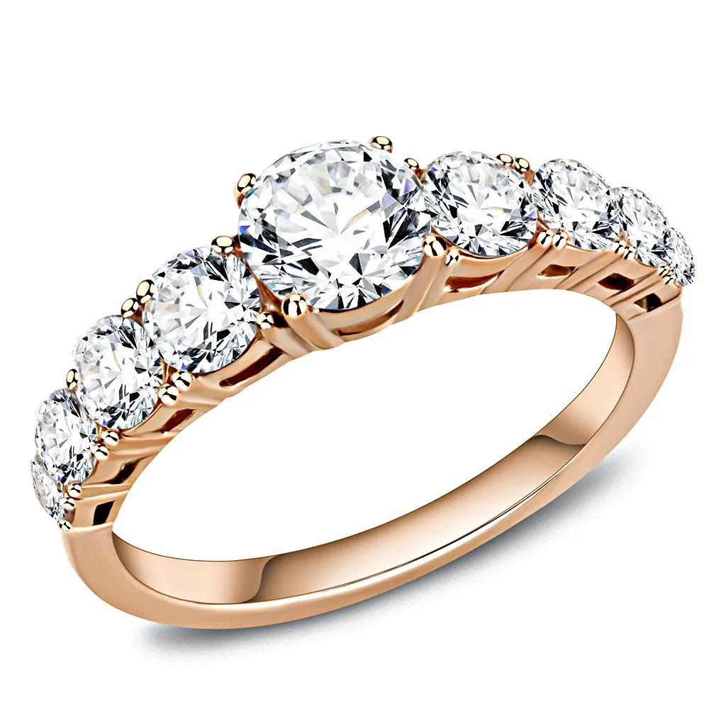 IP Rose Gold(Ion Plating) Stainless Steel Ring with AAA Grade CZ in Clear for Women Style TK3516