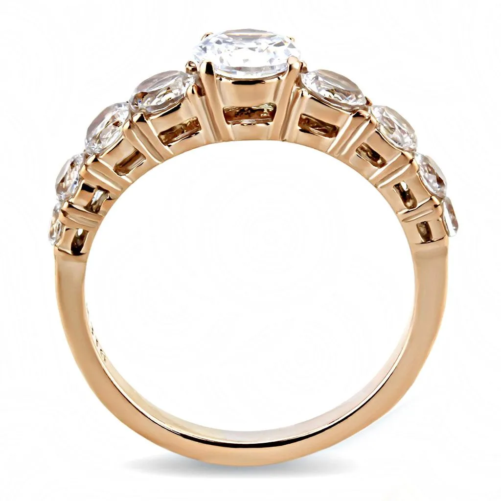 IP Rose Gold(Ion Plating) Stainless Steel Ring with AAA Grade CZ in Clear for Women Style TK3516