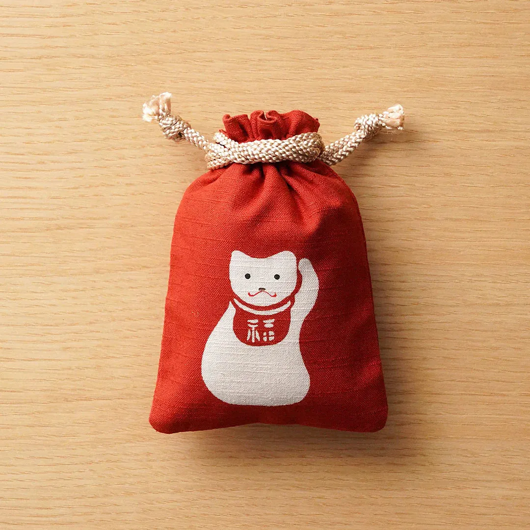 Katazome Small Talisman Bag - Japanese Lucky Cat -,  Drawstring Pouch,  Japanese traditional craft bag