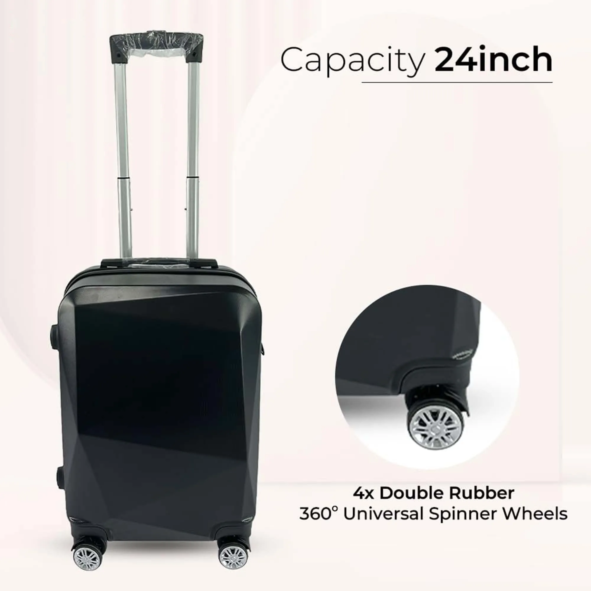 Kuber Industries 24inch Strong & Lightweight Cabin Trolley Bags with 360 Degree Rotating Wheels | Expandable Carry-On Cabin Luggage Suitcase | Bags for Travelling | 600524BLK-Black