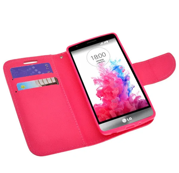 LG G3 s | LG G3 mini | LG G3 Beat | LG G3 Vigor | LG D725 | LG D722 Case, Wrist Strap Flip Folio [Kickstand Feature] Pu Leather Wallet Case with ID & Credit Card Slots - Hot Pink