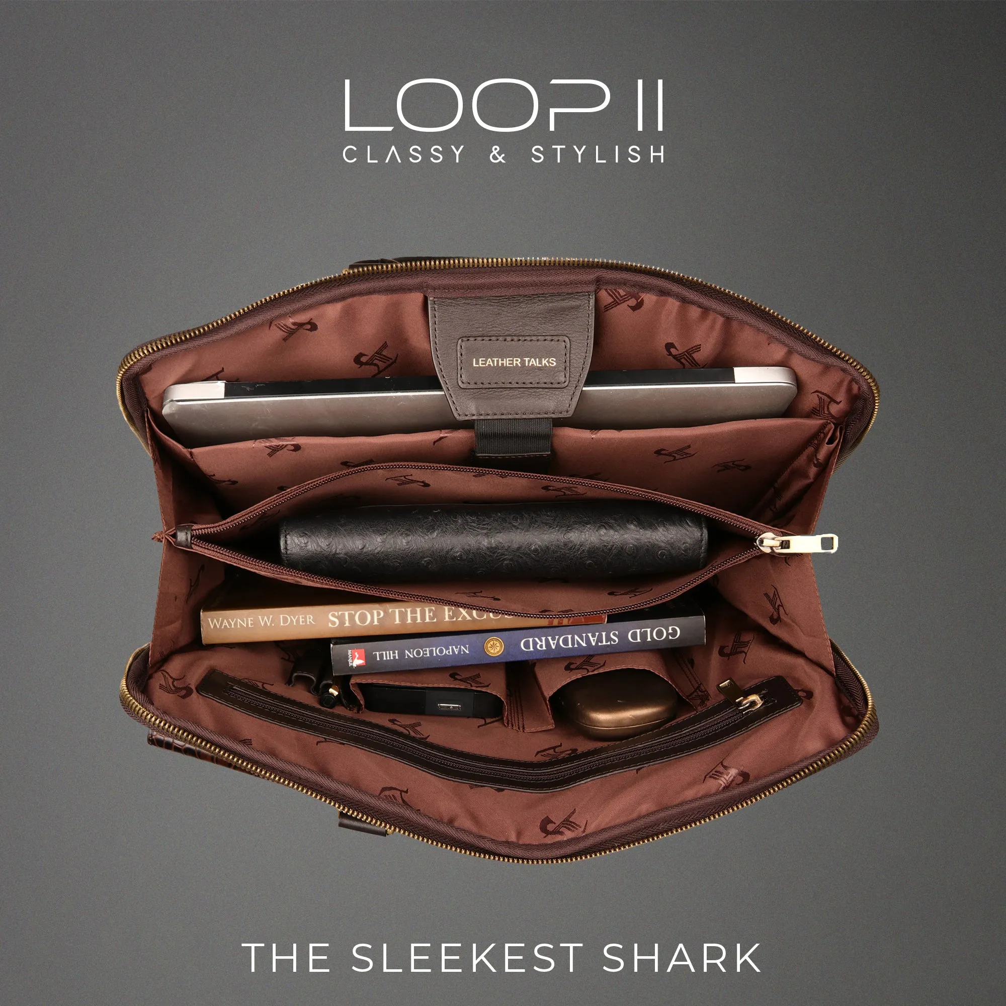 Loop II | Pure Leather Laptop Bag for Men | Brown & Black