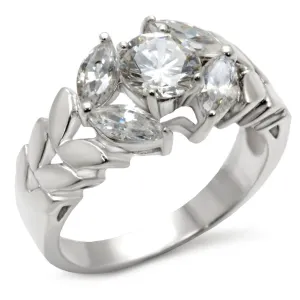 Matte Rhodium & Rhodium 925 Sterling Silver Ring with AAA Grade CZ in Clear for Women Style 30326