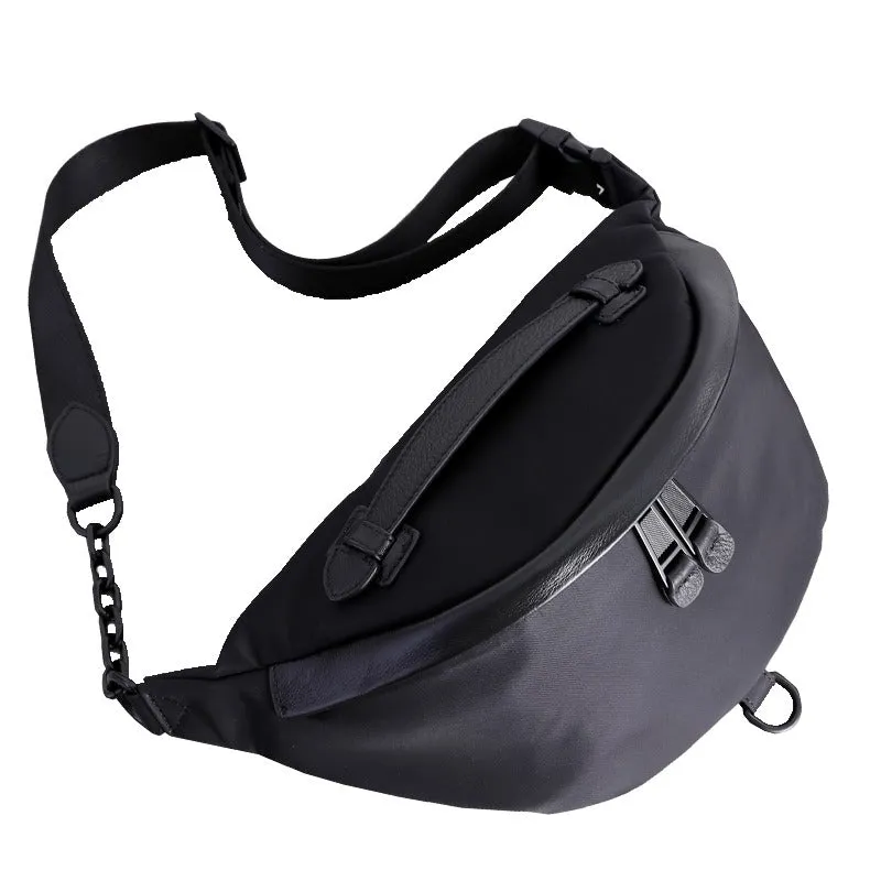 Mens Black Nylon Leather Fanny Pack Nylon Chest Bag Black Womens Hip Bag Nylon Waist Bag For Women