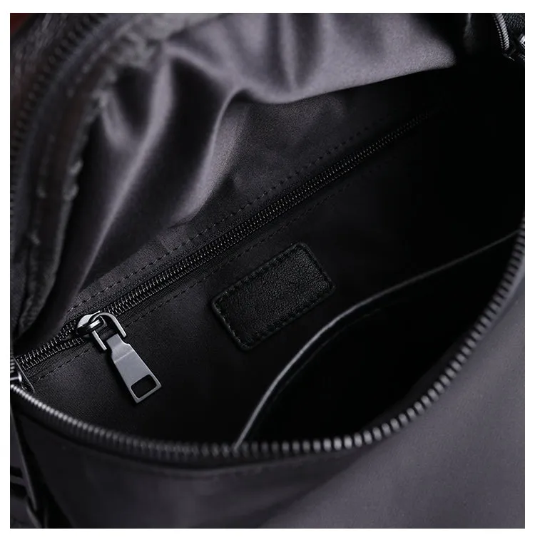 Mens Black Nylon Leather Fanny Pack Nylon Chest Bag Black Womens Hip Bag Nylon Waist Bag For Women