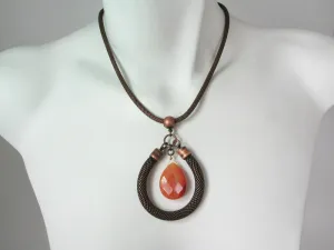 Mesh Necklace with Stone Circle Pendant