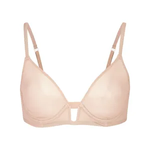 MESH ONE WIRE PLUNGE BRA | CLAY