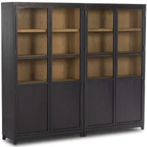 Millie Panel and Glass Door Double Cabinet, Drifted Matte Black