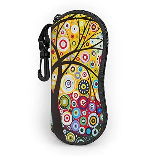 Modern Beauty Colorful Painting Trees Sunglasses Case Ultra Light Portable with Carabiner Zipper Eyeglasses Case Neoprene Soft Case with Belt Clip for Men Women