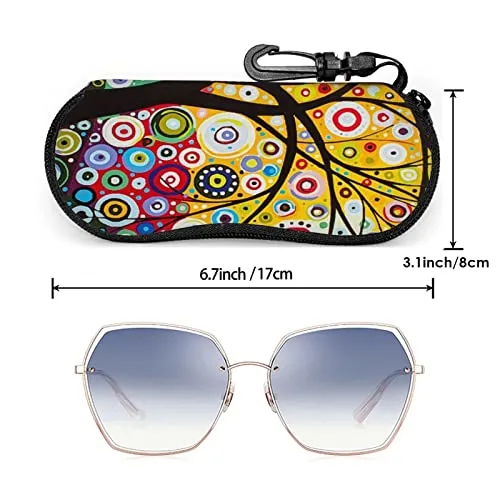 Modern Beauty Colorful Painting Trees Sunglasses Case Ultra Light Portable with Carabiner Zipper Eyeglasses Case Neoprene Soft Case with Belt Clip for Men Women