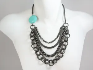 Multi-Chain Mesh Necklace with Stone