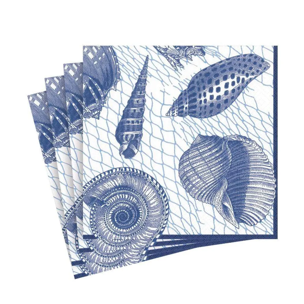 Netting and Shells Blue Beverage Napkins