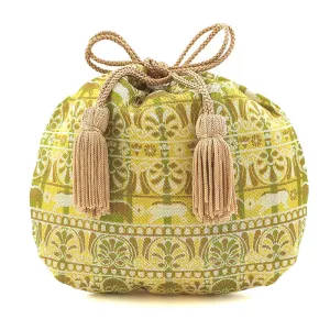 Nishijin-ori Small Drawstring Bag - Boar / Khaki Green -,  Made in Kyoto, Japan,  Japanese traditional craft purse