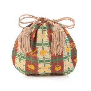 Nishijin-ori Small Drawstring Bag - Cat / Brown -,  Made in Kyoto, Japan,  Japanese traditional craft purse