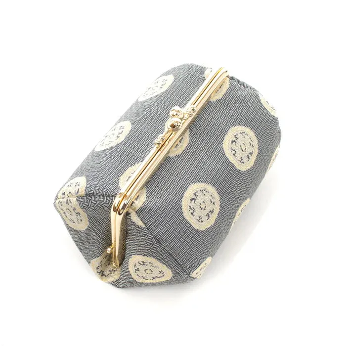 Nishijin-ori Small Pouch - Wheel-shaped Treasure / Gray -, Made in Kyoto, Japan, Cosmetic Pouch, Makeup Pouch, Japanese Gamaguchi Pouch, Travel Toiletry Pouch, Stationery Pouch, Bag organizer, Bag in Bag