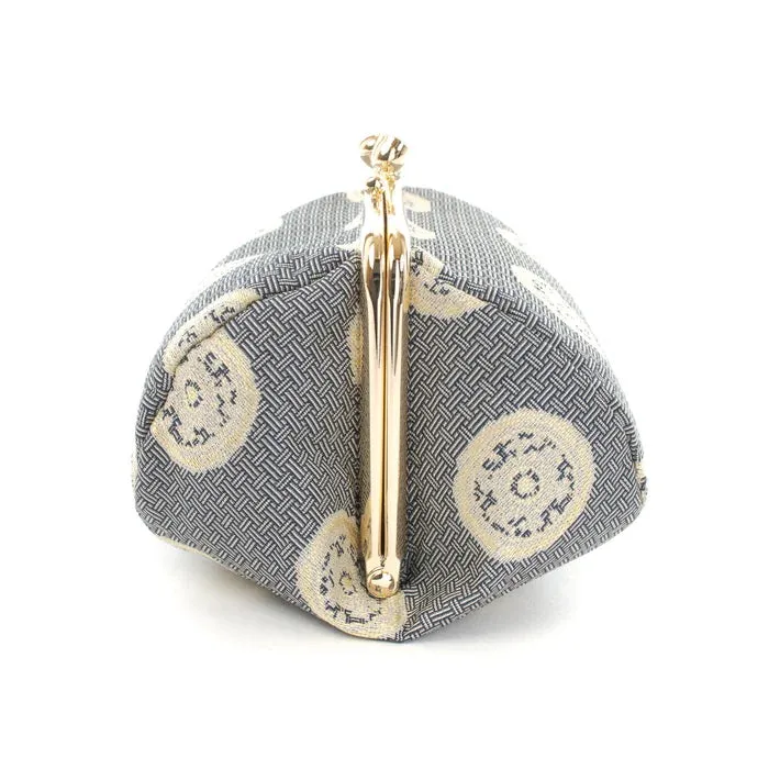 Nishijin-ori Small Pouch - Wheel-shaped Treasure / Gray -, Made in Kyoto, Japan, Cosmetic Pouch, Makeup Pouch, Japanese Gamaguchi Pouch, Travel Toiletry Pouch, Stationery Pouch, Bag organizer, Bag in Bag