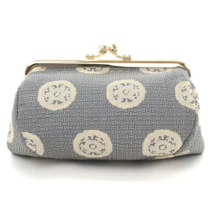 Nishijin-ori Small Pouch - Wheel-shaped Treasure / Gray -, Made in Kyoto, Japan, Cosmetic Pouch, Makeup Pouch, Japanese Gamaguchi Pouch, Travel Toiletry Pouch, Stationery Pouch, Bag organizer, Bag in Bag