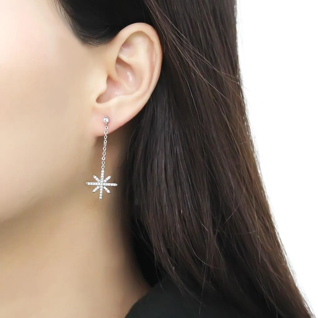 No Plating Stainless Steel Earrings with AAA Grade CZ in Clear for Women Clear Stone Color Style DA329