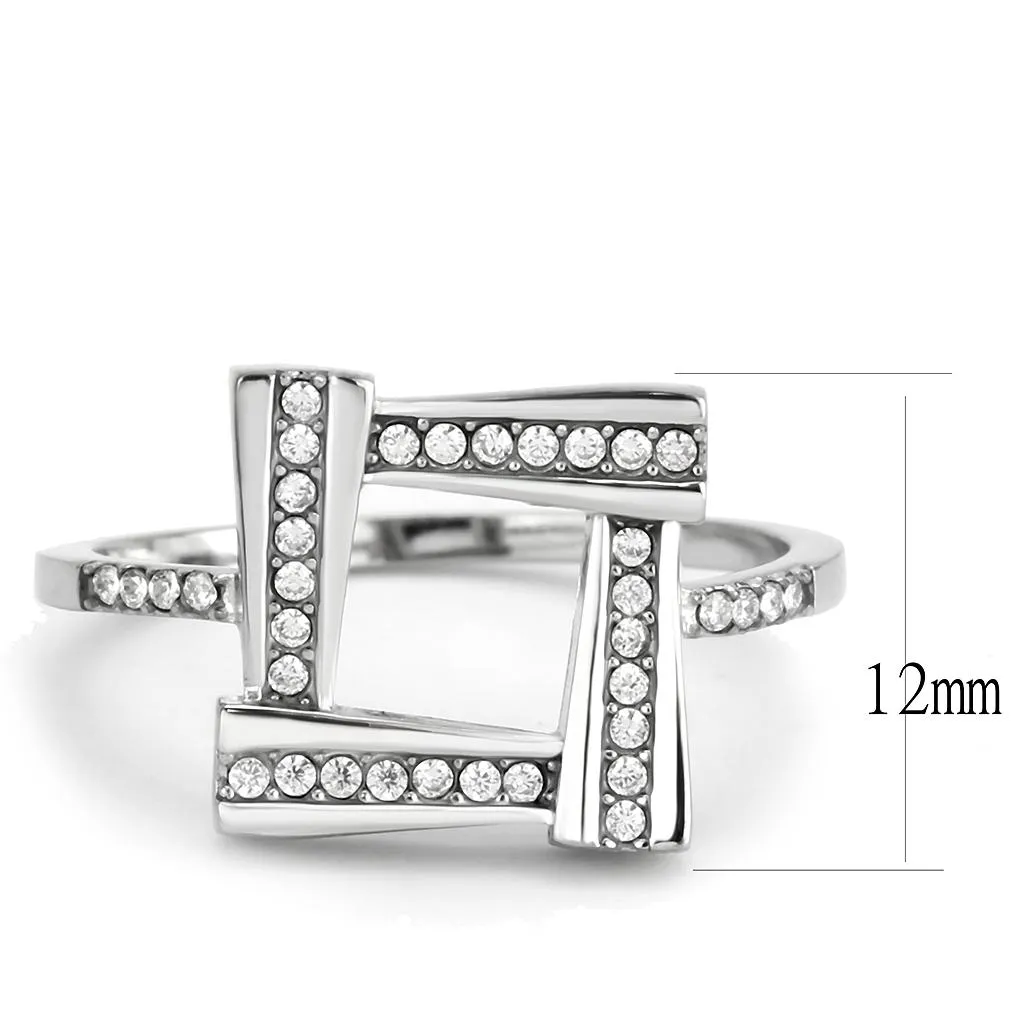 No Plating Stainless Steel Ring with AAA Grade CZ in Clear for Women Style DA341