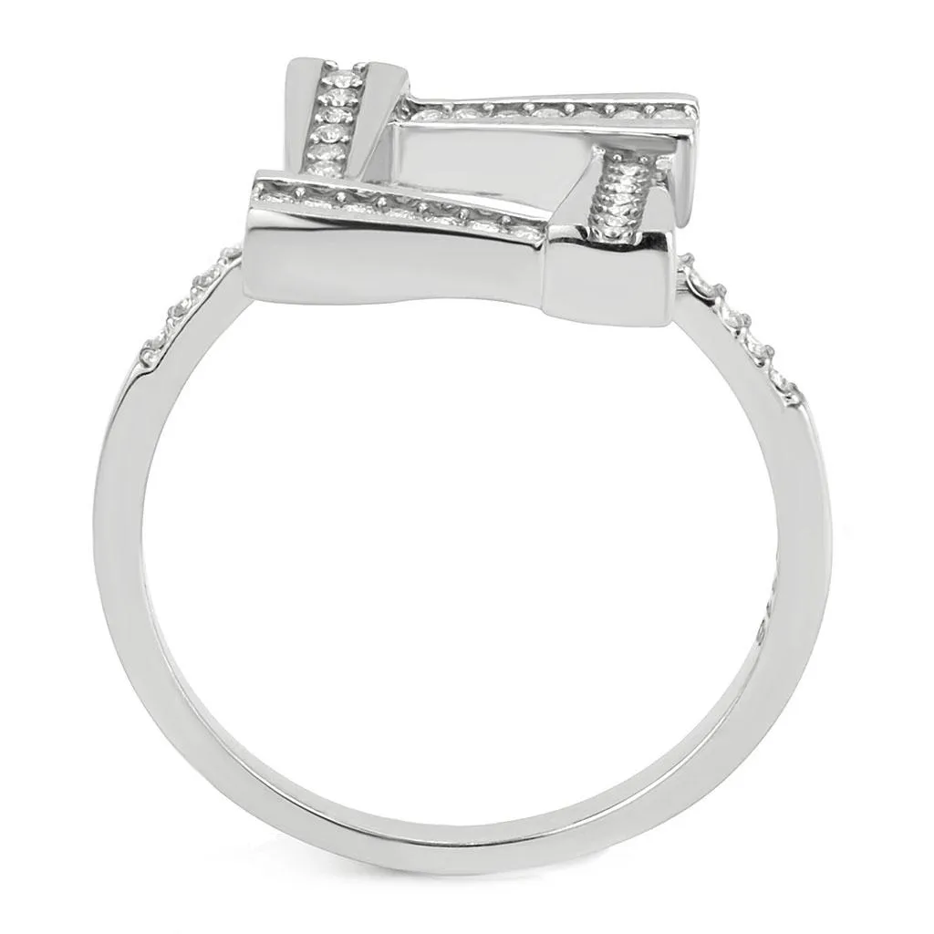 No Plating Stainless Steel Ring with AAA Grade CZ in Clear for Women Style DA341