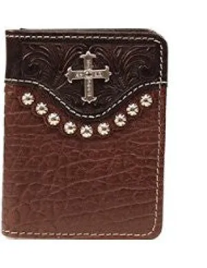 Nocona Men's Tooled Overlay Studded Cross Concho Bi-Fold Wallet