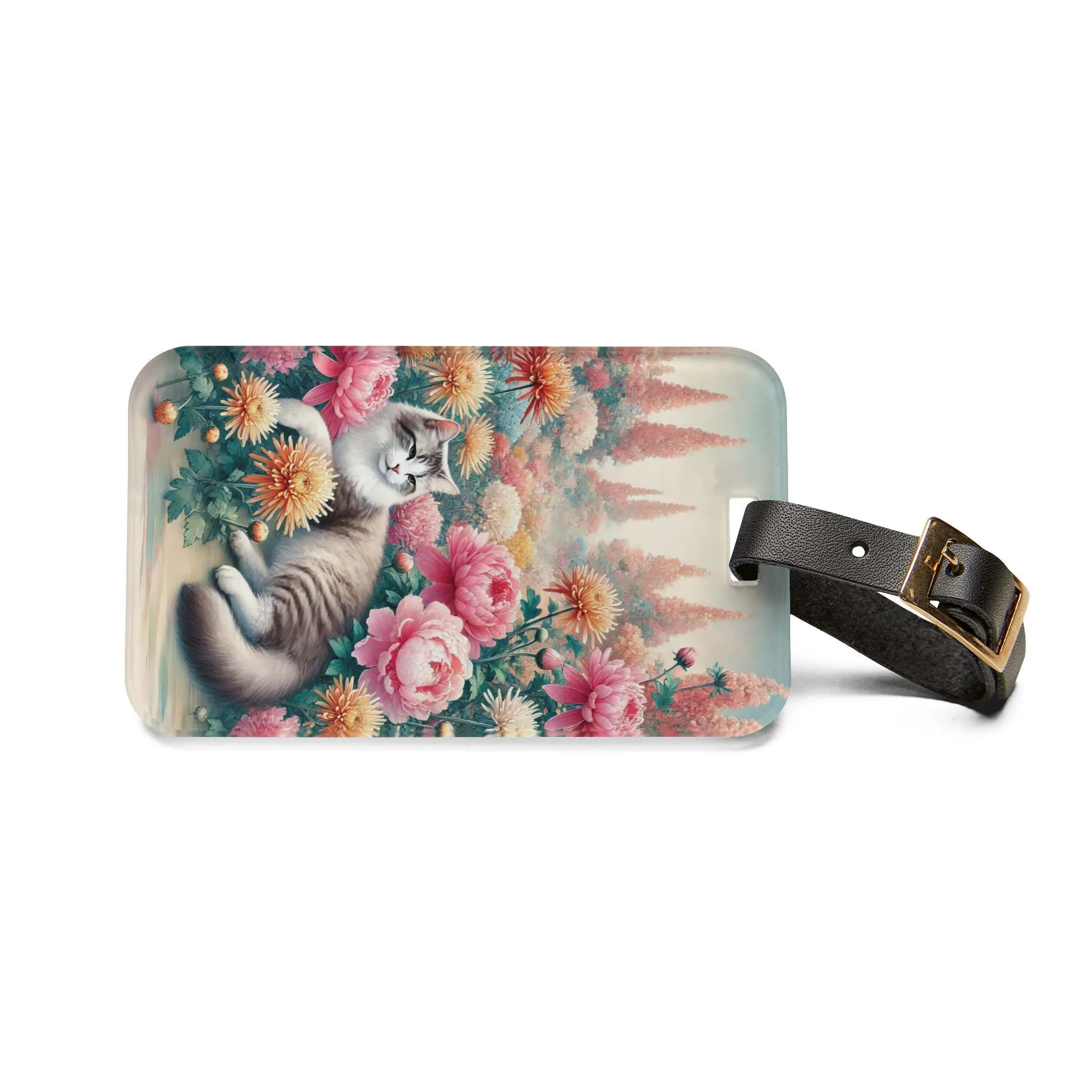 November Birth Month Flowers - Cat Lover - Luggage Tag - Travel Gift