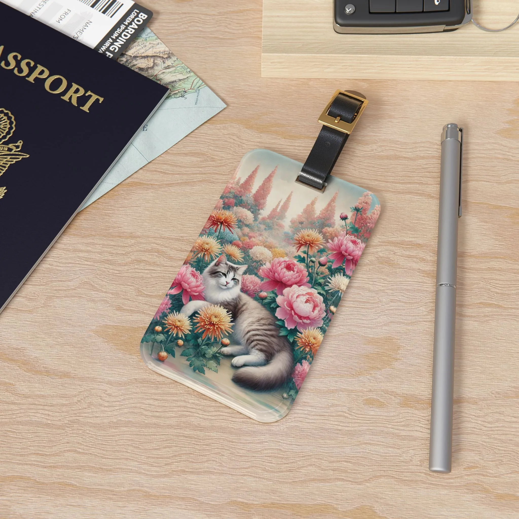 November Birth Month Flowers - Cat Lover - Luggage Tag - Travel Gift