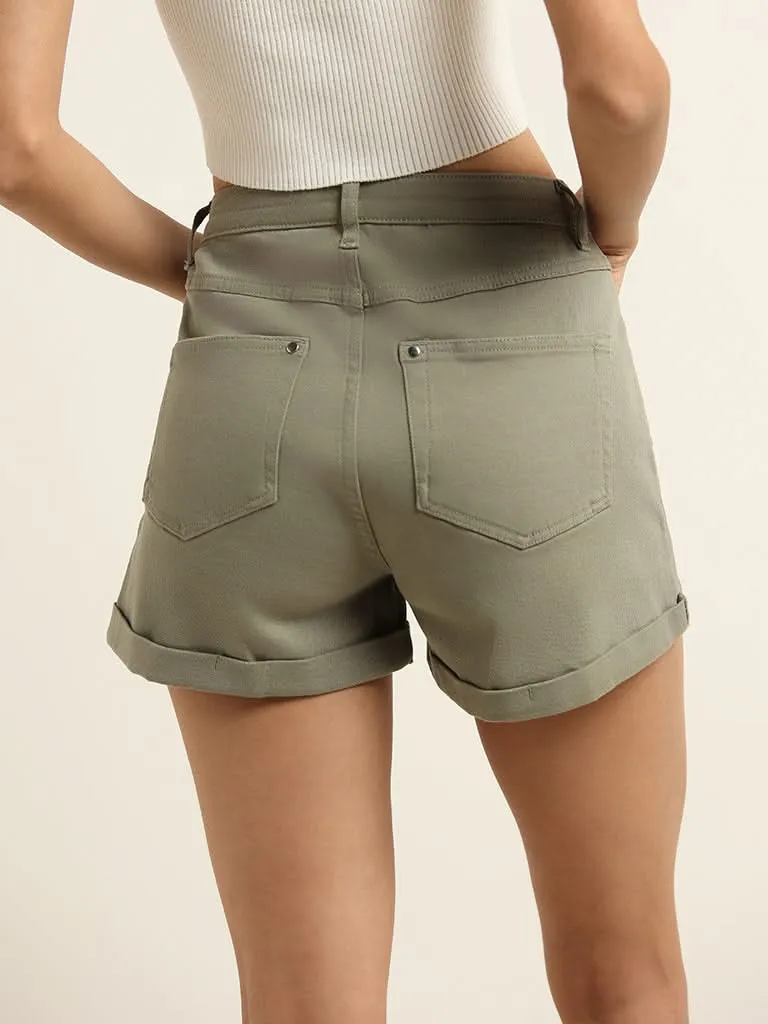 Nuon Green Denim Shorts