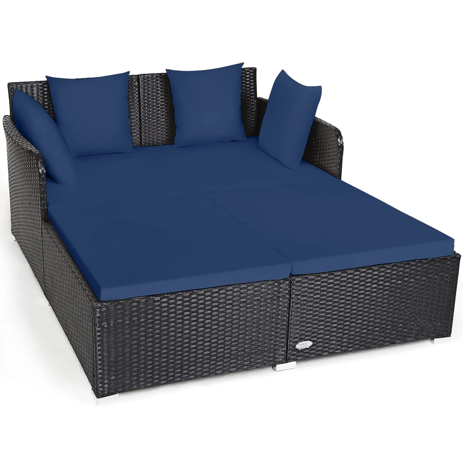 Outdoor Rattan Daybed, Sunbed Wicker Furniture w/Spacious Seat