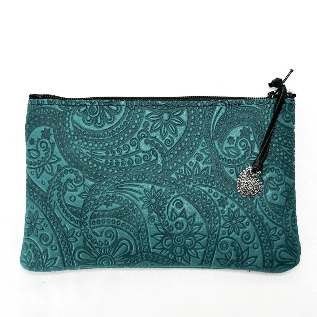 Paisley Leather Zipper Pouch