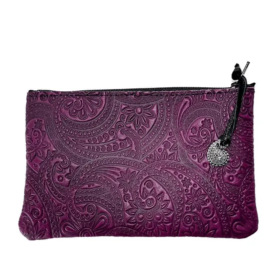 Paisley Leather Zipper Pouch