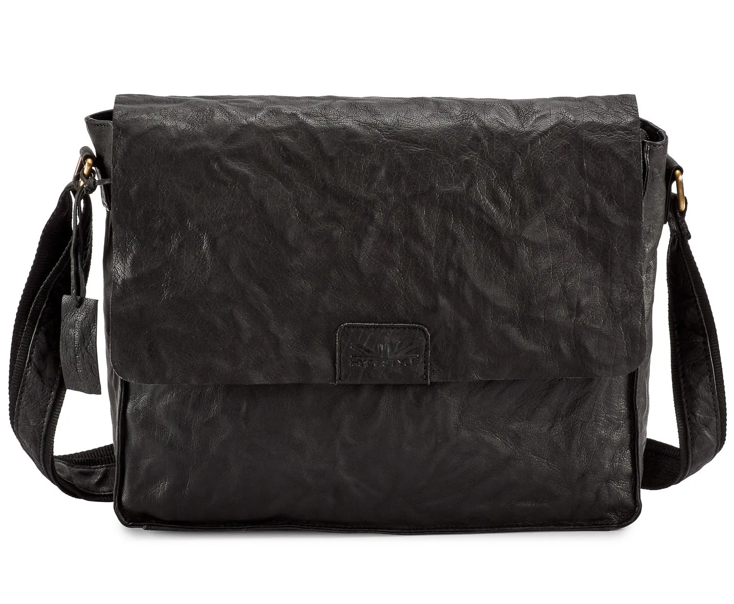 Pello Black washed leather man-bag  #UM103 - Large