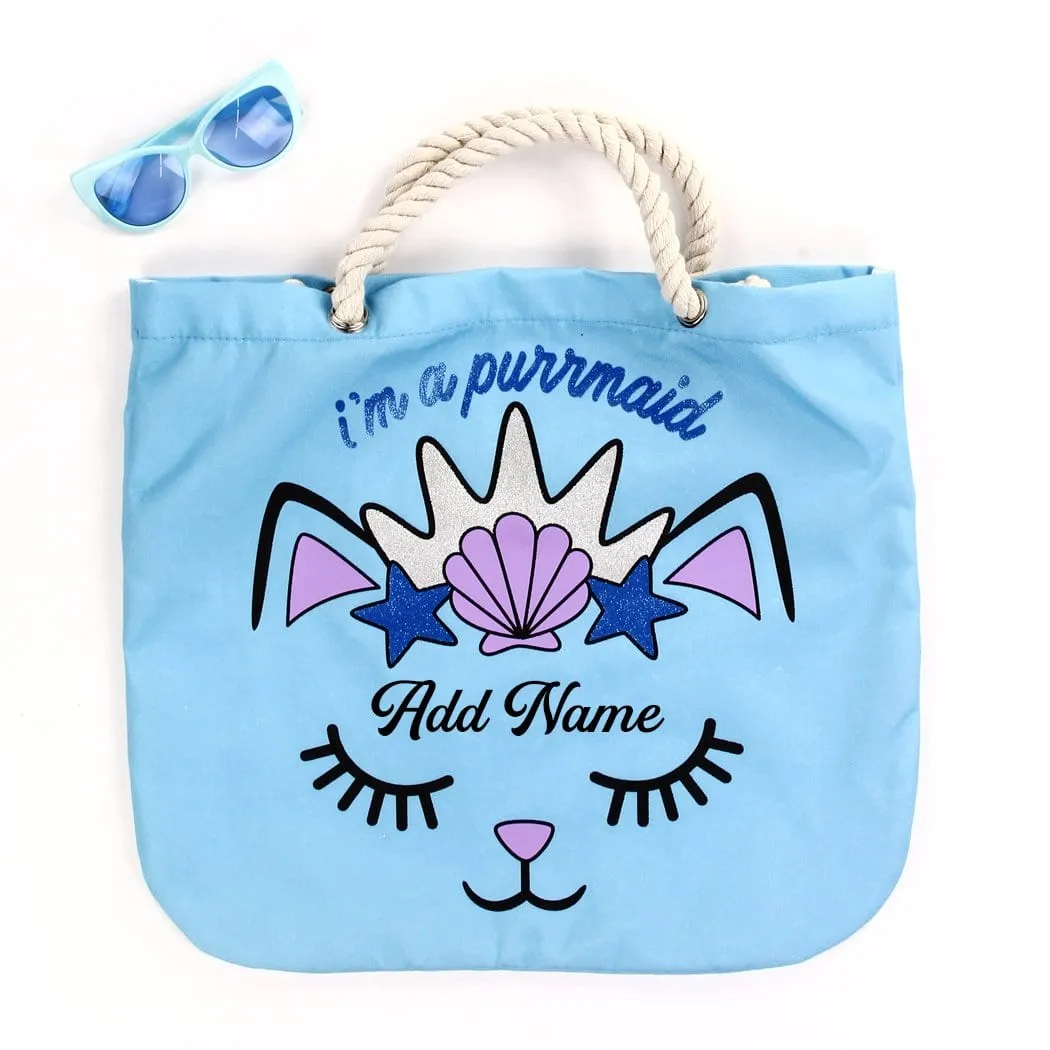 Personalized Rope Tote Bag with Sunglasses - Purrmaid