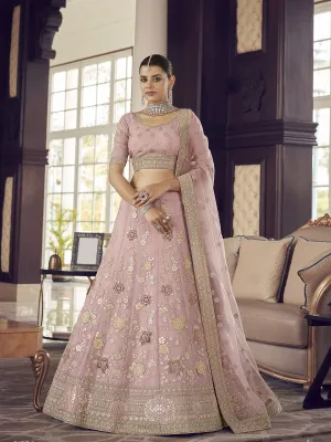 Pink Organza Festive Lehenga Choli