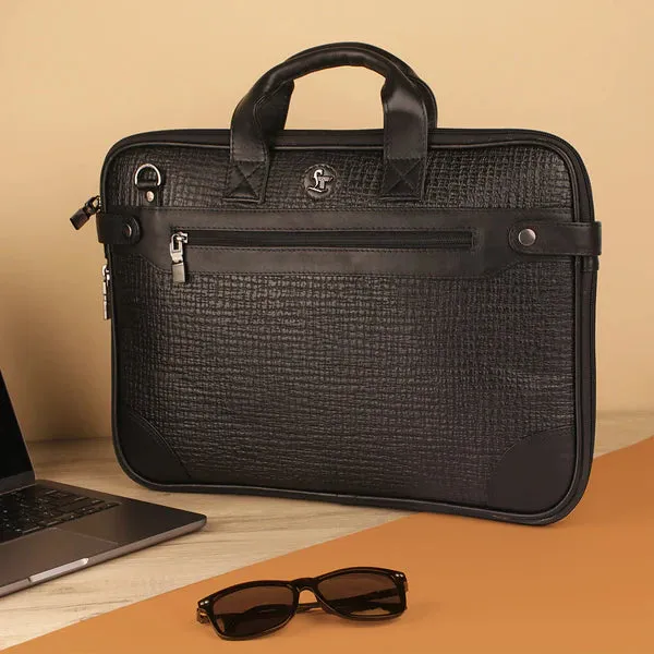 Ready to Ship Luxury Corporate Gift - Office Folio Bag  III | Luxury Corporate Gift | Genuine Leather Portfolio Bag | For Office Use | Colour - Criss cross Black