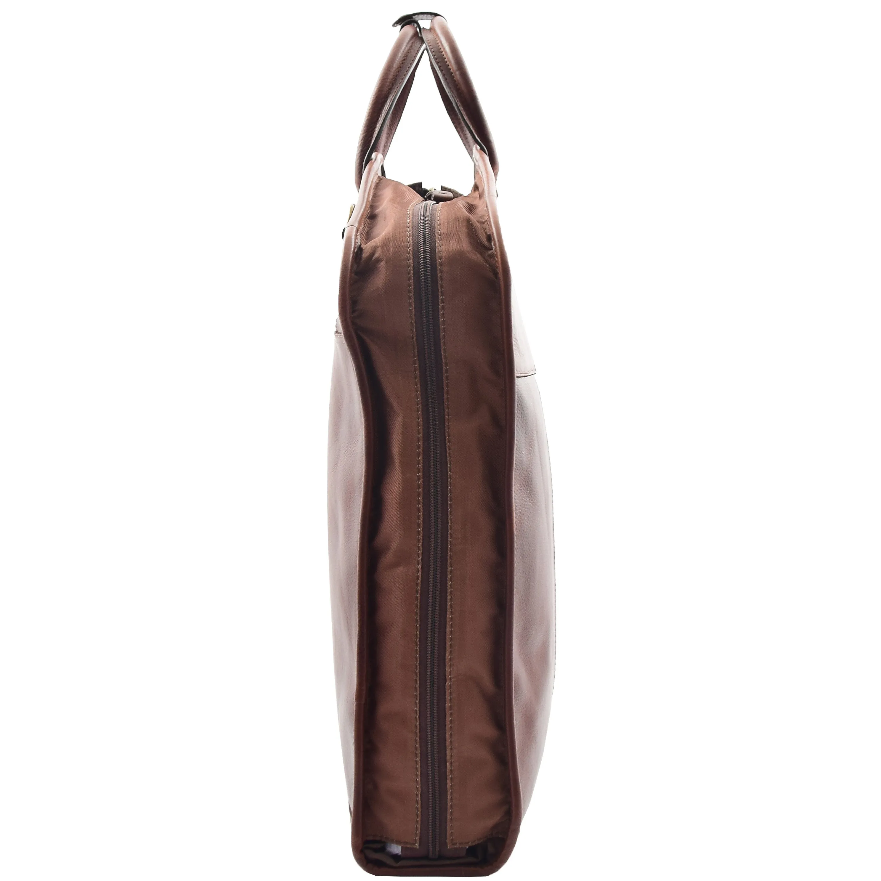 Real Leather Suit Carrier Large Capacity Travel Garment Bag Oxford Brown