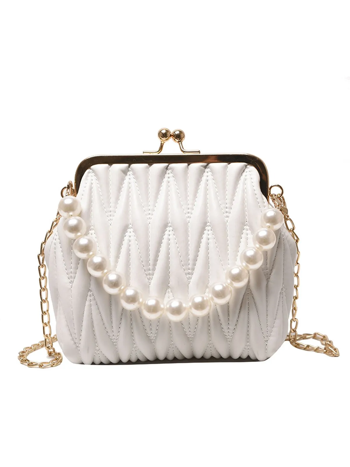 Retro Pearl Chain Solid Frame Bag