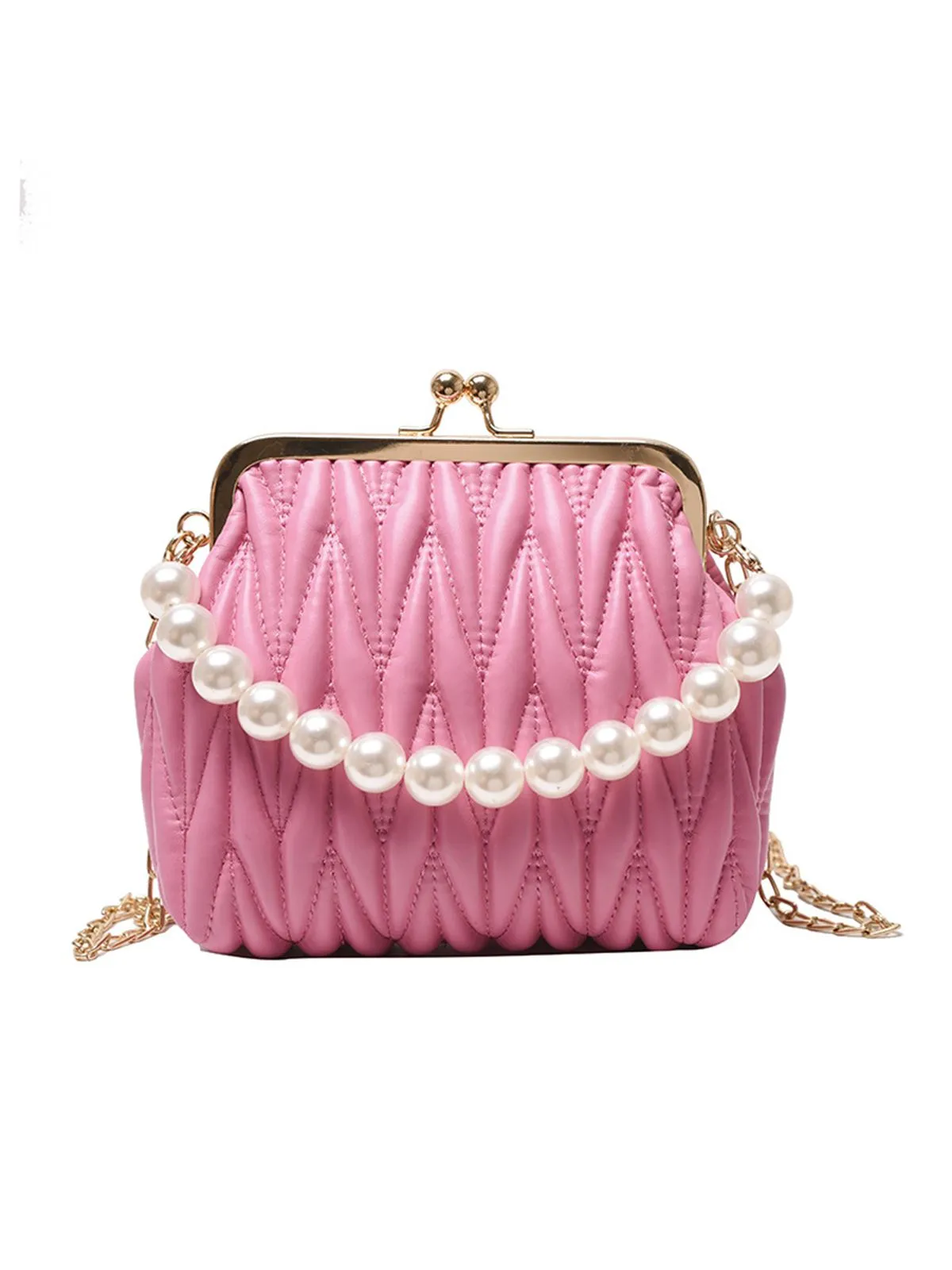 Retro Pearl Chain Solid Frame Bag