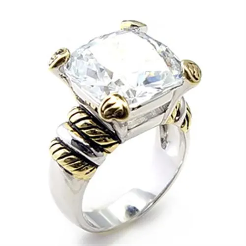 Reverse Two-Tone Brass Ring with AAA Grade CZ in Clear for Women Style 6X023