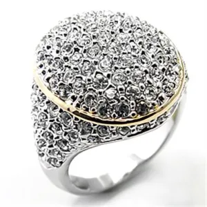 Reverse Two-Tone Brass Ring with Top Grade Crystal in Clear for Women Style 7X348